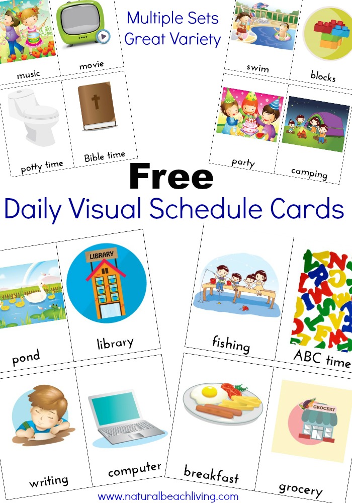 Extra Daily Visual Schedule Cards Free Printables Natural Beach 