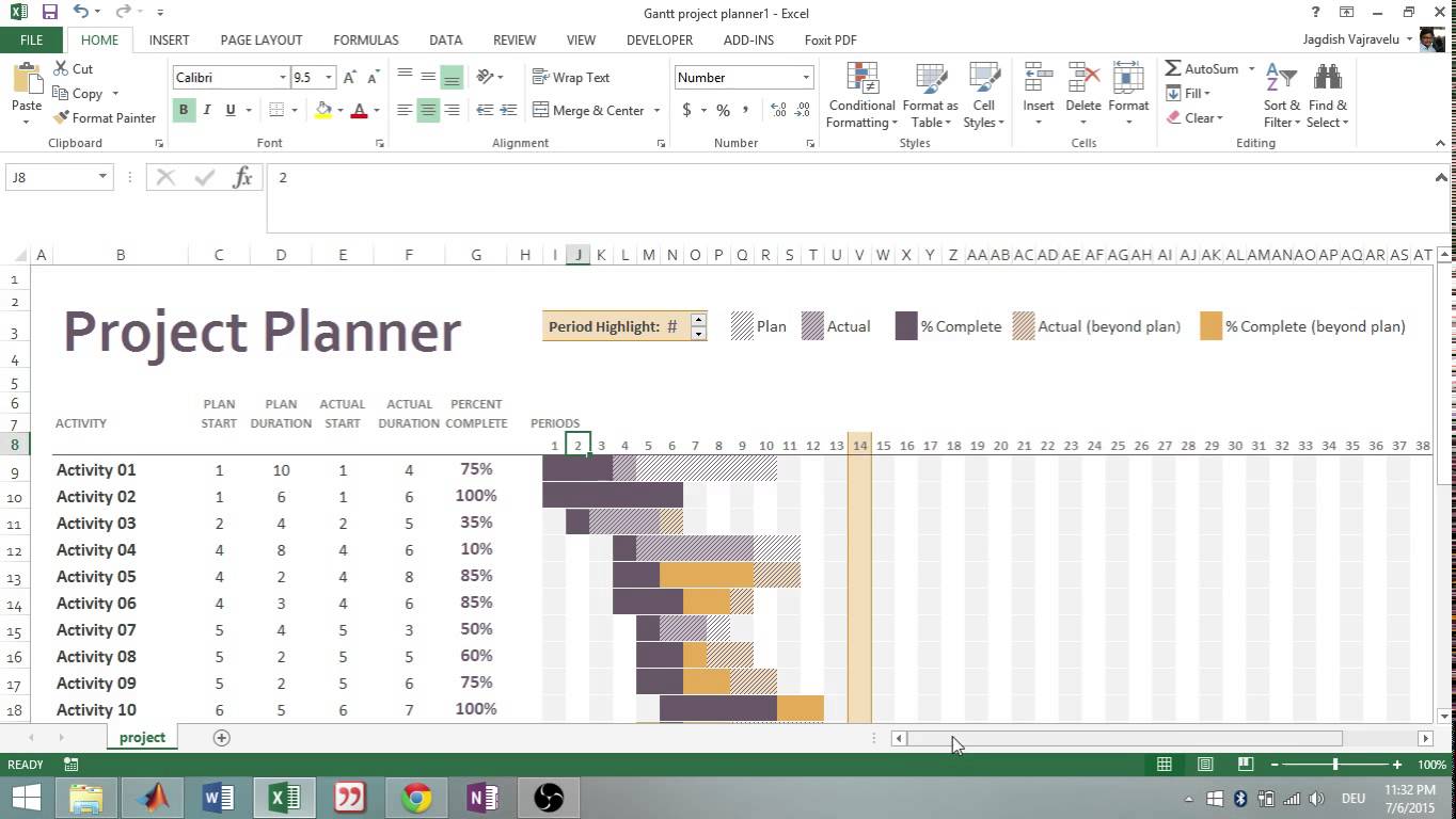 Project Planner. Work Task / Time Manager. Gantt by Templates4U 
