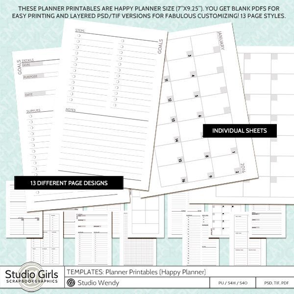 TEMPLATES: Planner Printables {Happy Planner)The PSD/TIF versions 