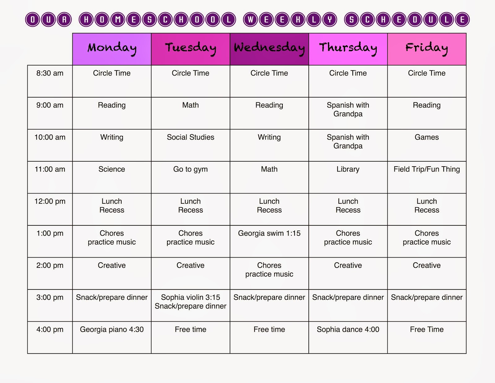 homeschool schedule template Google Search | Homeschooling 