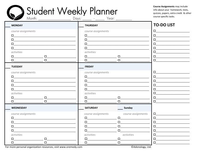 Homework Planner Template