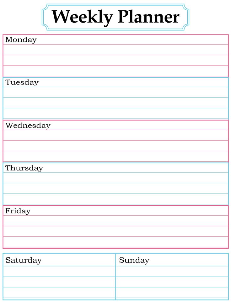 Five Day Homework Planner WorksheetWorks.com