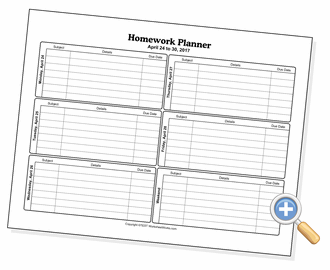 homework planner template