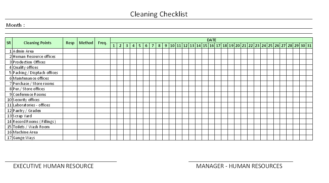 Free House Cleaning Checklist Template For Excel