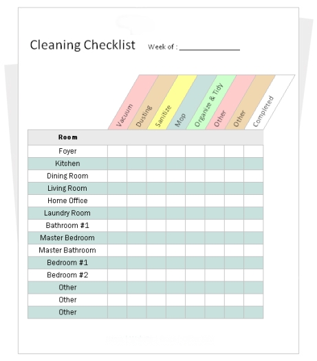 Weekly House Cleaning Schedule Template & Checklist Chart, Printable