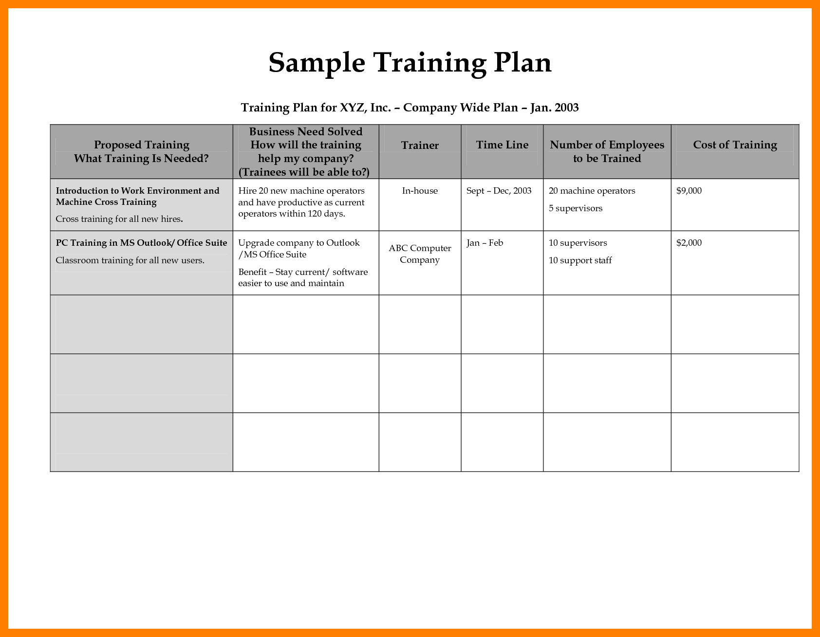 Here is a Training Schedule template example that I created for 