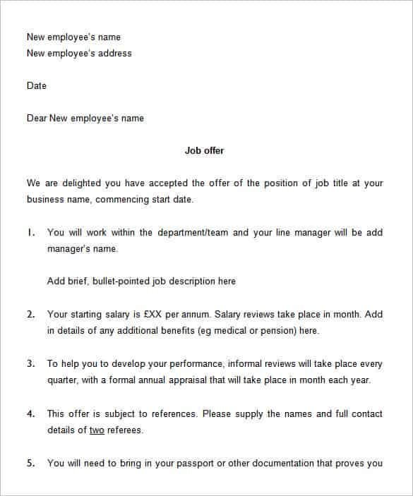 of Employment Letter Create a Job Offer Letter Online