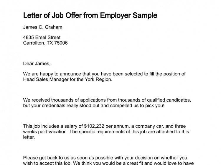 Letter of Job Offer