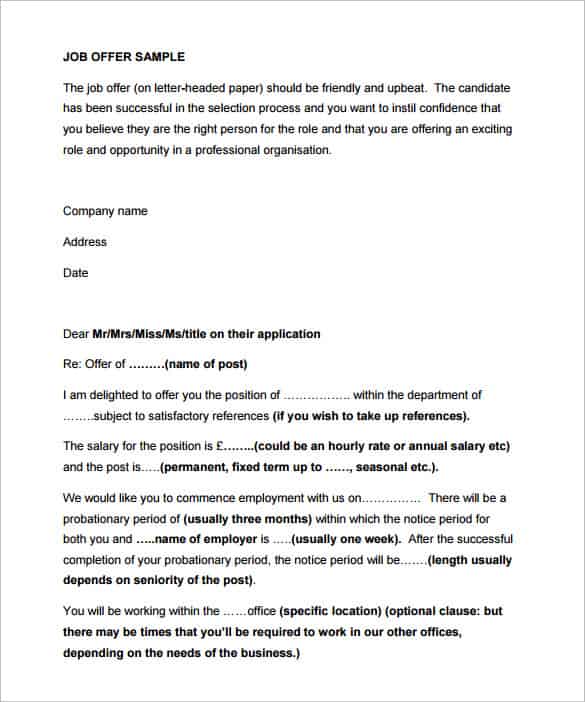 Job Offer Letter Template for Word