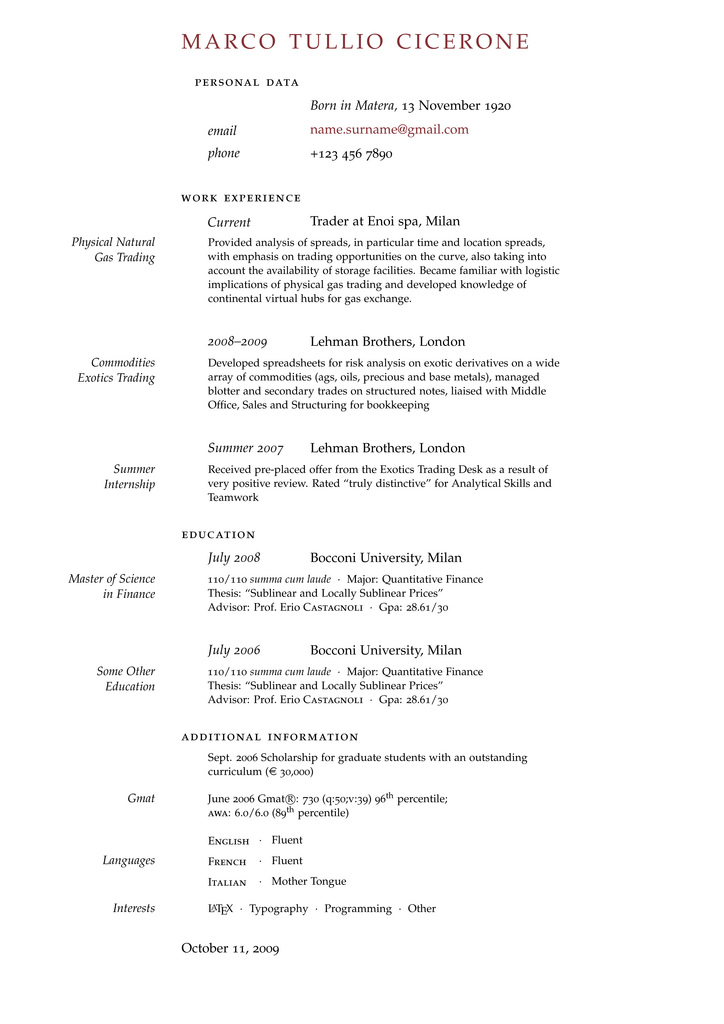 Academic cv sample latex