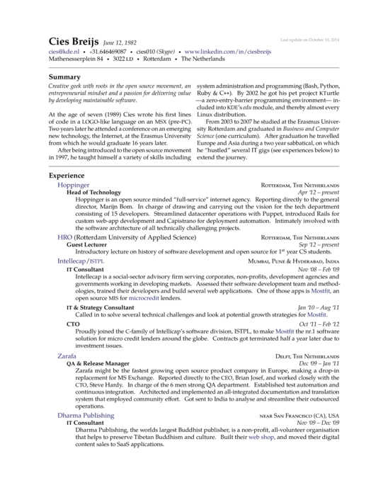 Cies Breijs Resume LaTeX Template ShareLaTeX, Online LaTeX Editor