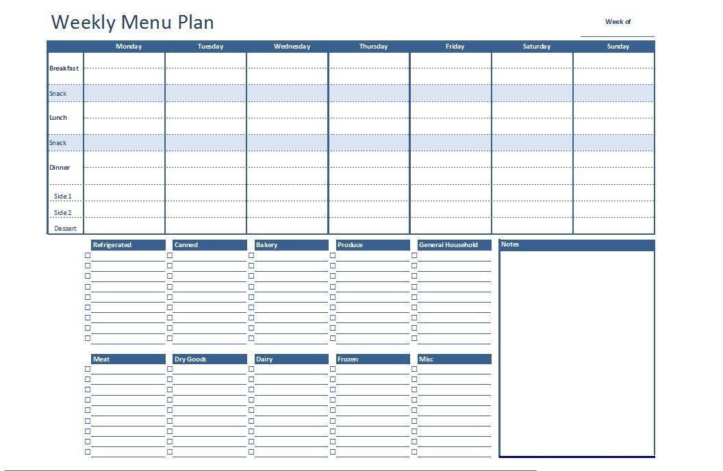 Meal Planner Template Weekly Menu Planner