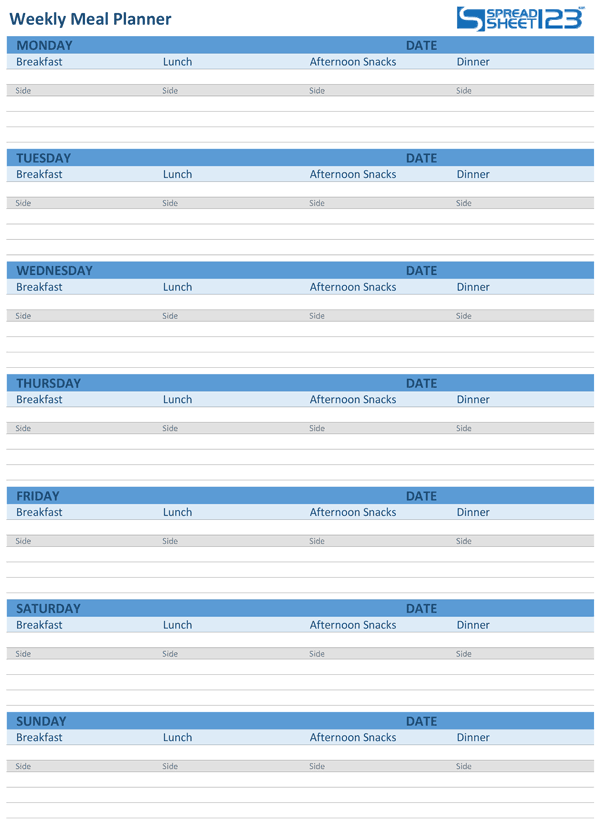 Printable Meal Planner and Weekly Menu Planner Templates