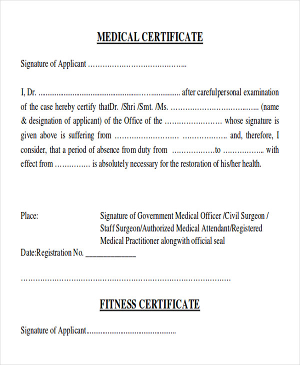 Sample Medical Certificate Formats 9+ Examples in PDF, Word