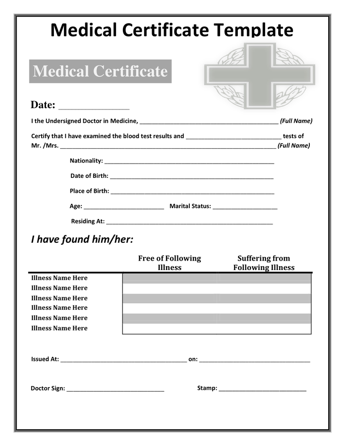 Medical Certificate Templates | Certificate Templates