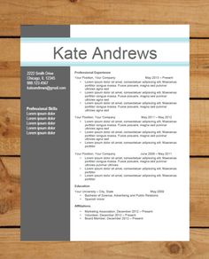 Resume Template / CV Template The Elizabeth Grant Resume Design 