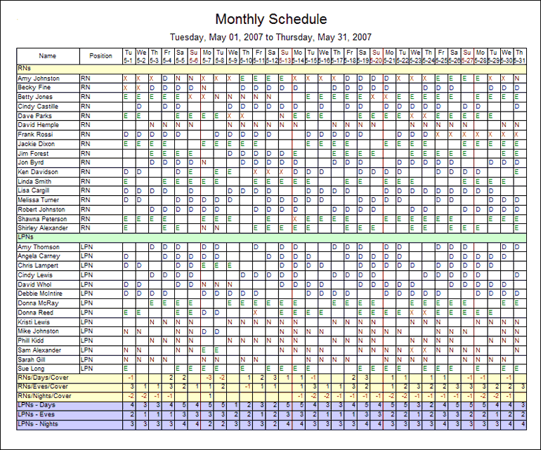 Blank Monthly Work Schedule Template