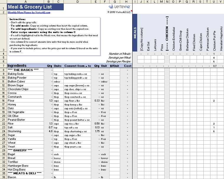 Monthly Meal Planner Template Excel Planner Template Free