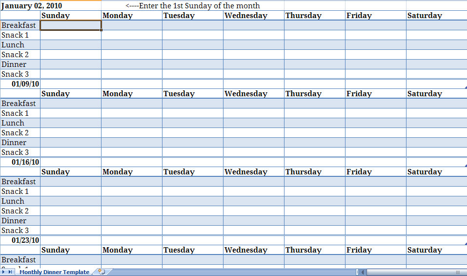 Meal Planning Chart Excel