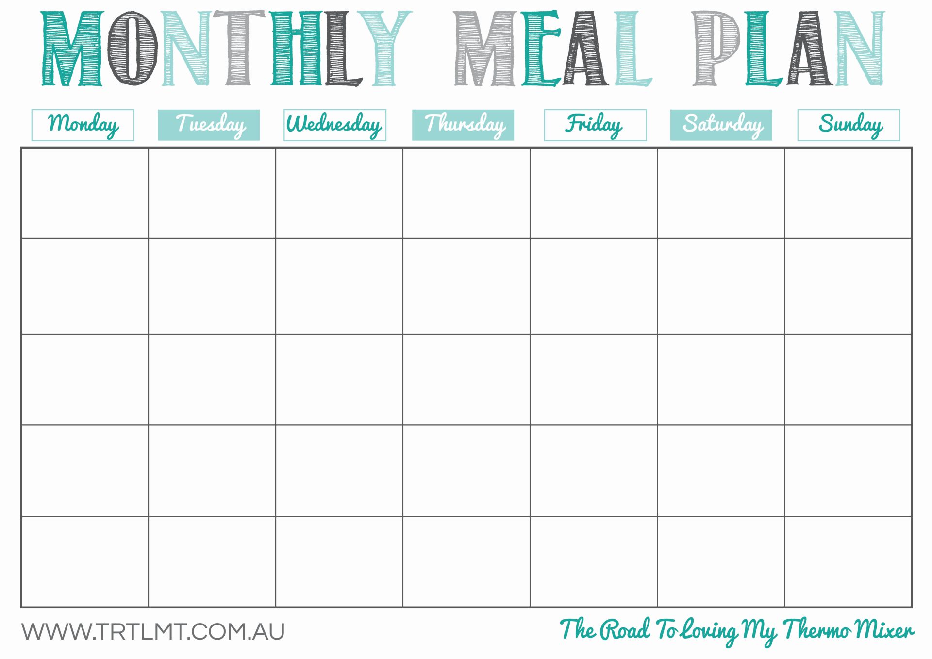 28 Useful Printable Monthly Meal Planners | Kitty Baby Love