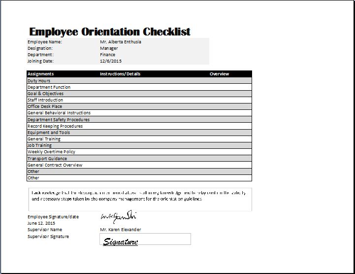 Employee Orientation Checklist Template | Word & Excel Templates Employee Orientation Checklist Template | Word & Excel Templates