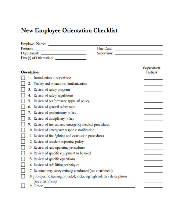 New Employee Orientation Checklist Excel planner template free