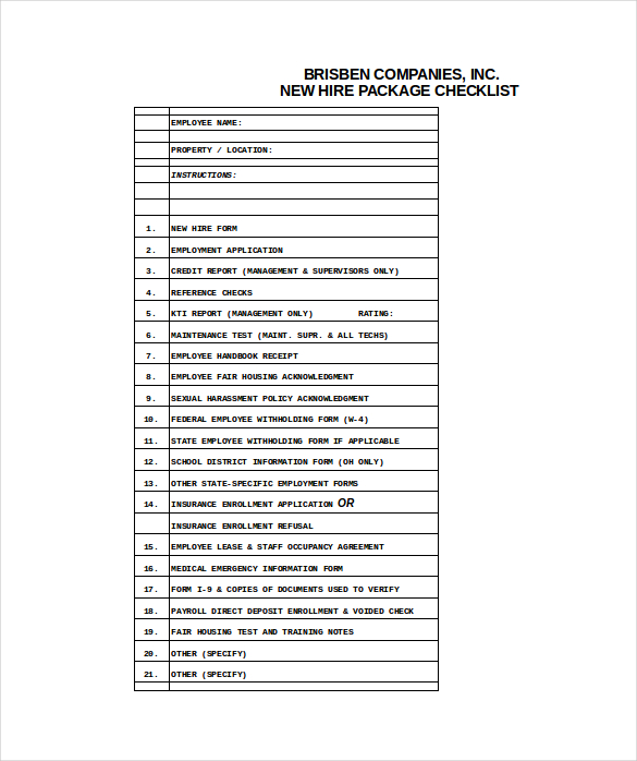 New Hire Checklist Template – 12+ Free Word, Excel, PDF Documents 