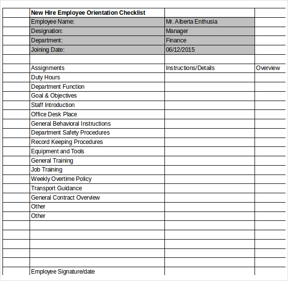 New Hire Checklist Template – 12+ Free Word, Excel, PDF Documents 