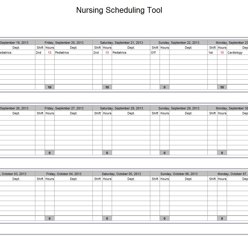 Hospital Nurse Schedule Excel Template | Nurse Schedule Template