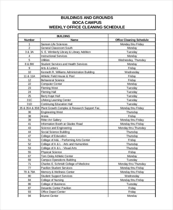 Commercial Cleaning Templates | cleaning schedule printable 