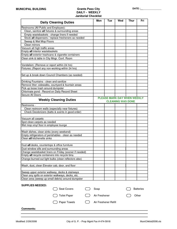 Commercial Office Cleaning Checklist Template | Word & Excel Templates