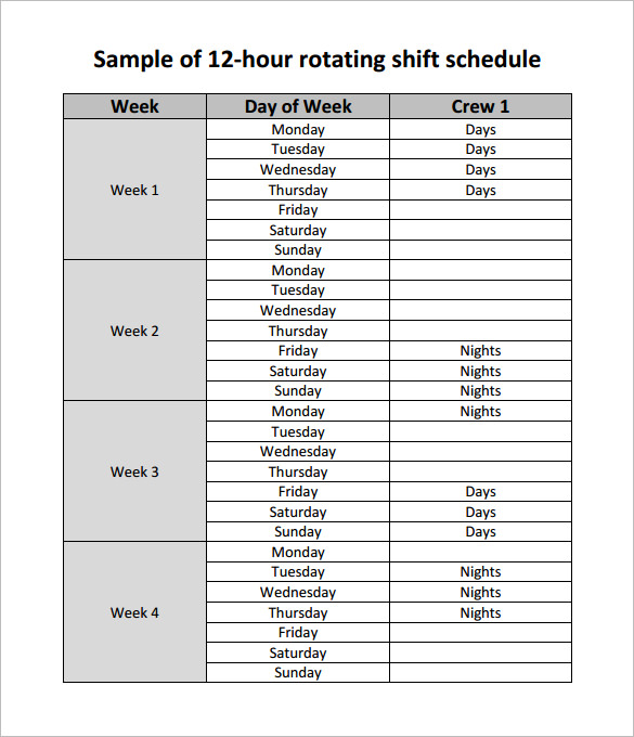 Rotating/Rotation Shift Schedule Template – 10+ Free Word, Excel 