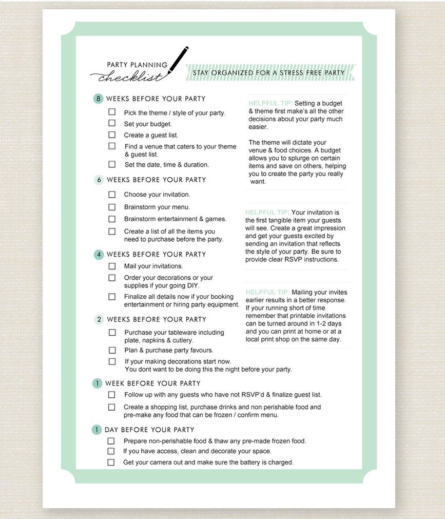 Free printable party planning checklist