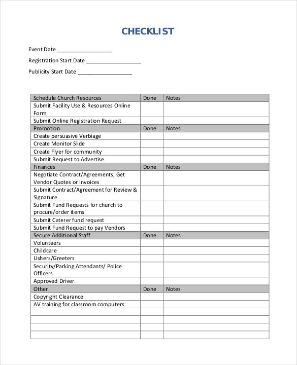 party planner list template