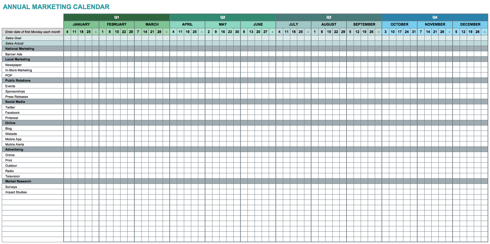 2016 Excel Calendar Planner Free Printable Templates