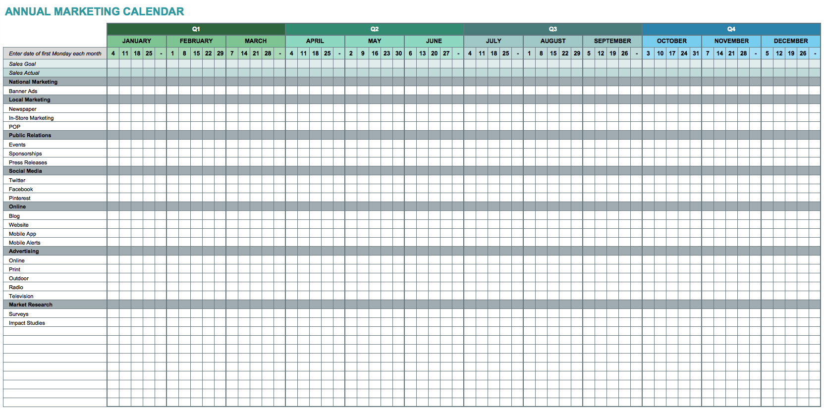 Planning Calendar Template Yearly