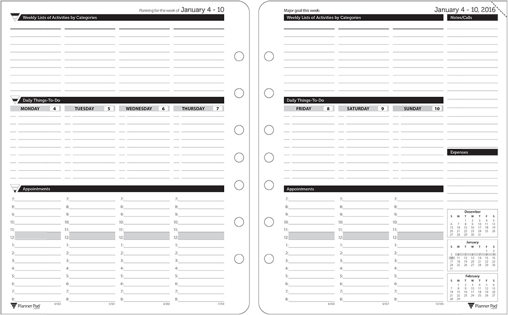 Planner Pads: Loose Leaf Organizer Black Ink Style Personal Size