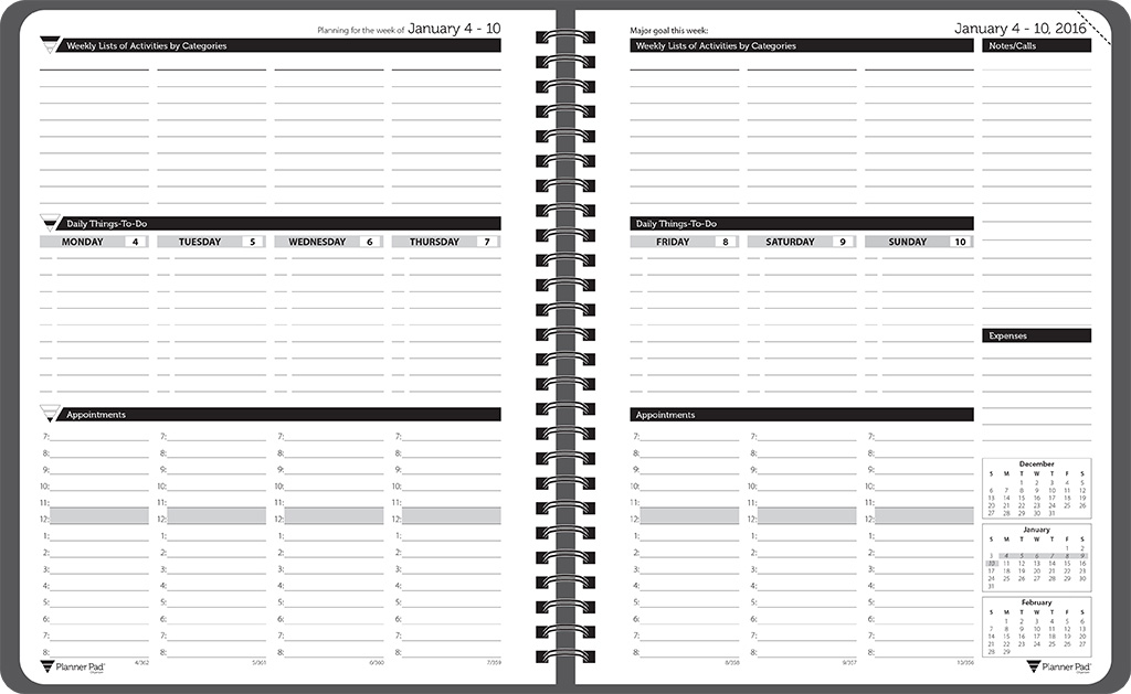 Planner Pads: Spiral Bound Organizer Black Ink Style Personal Size