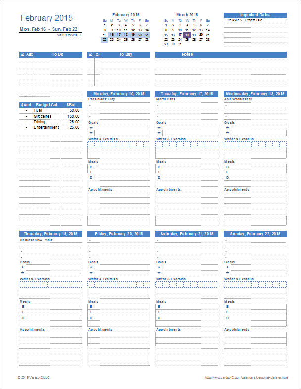 Ultimate Personal Planner Template for Excel