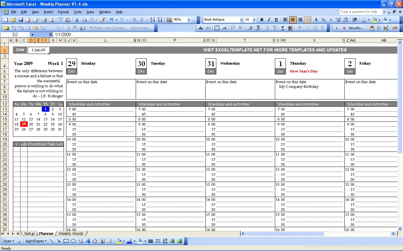 Weekly Planner | Excel Templates