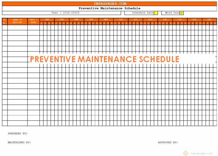 Preventive maintenance schedule