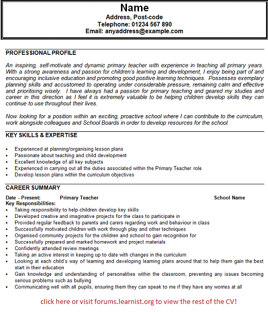 Teacher CV template, lessons, pupils, teaching job, school, coursework