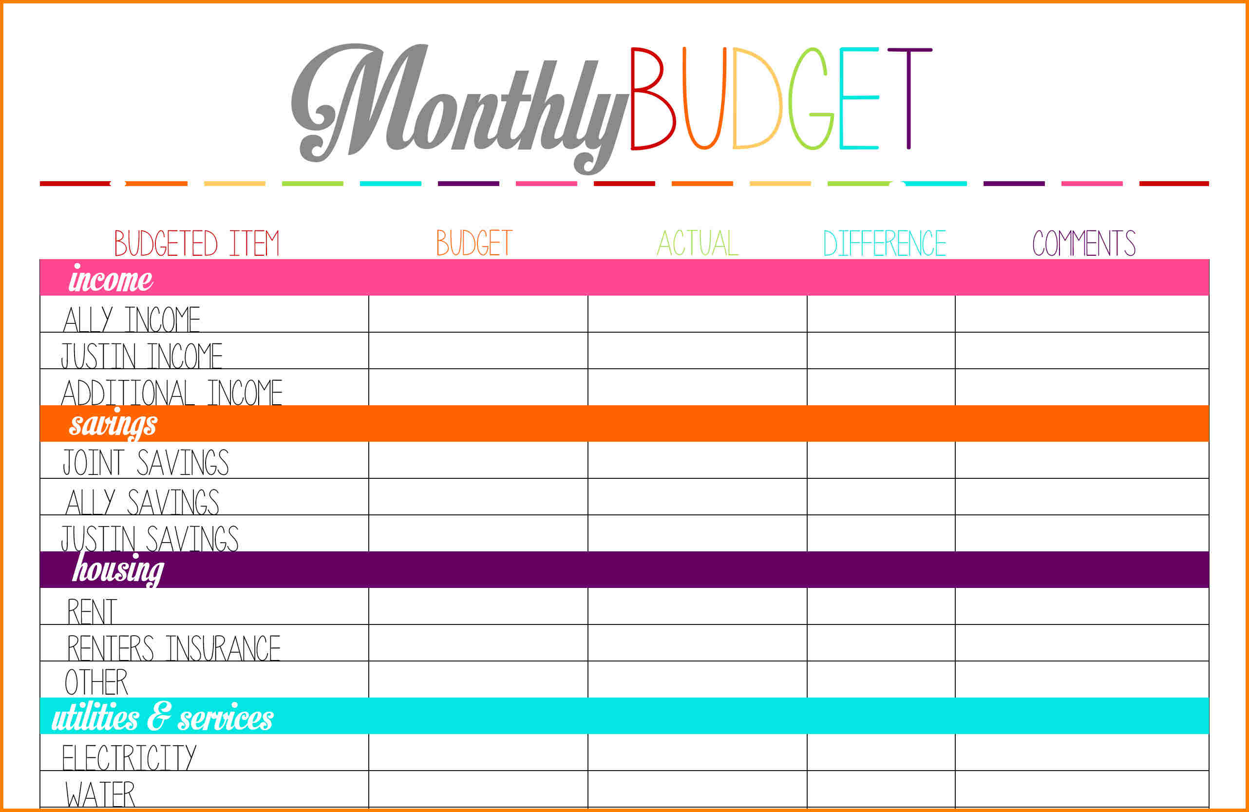 4+ printable budget planner | monthly bills template