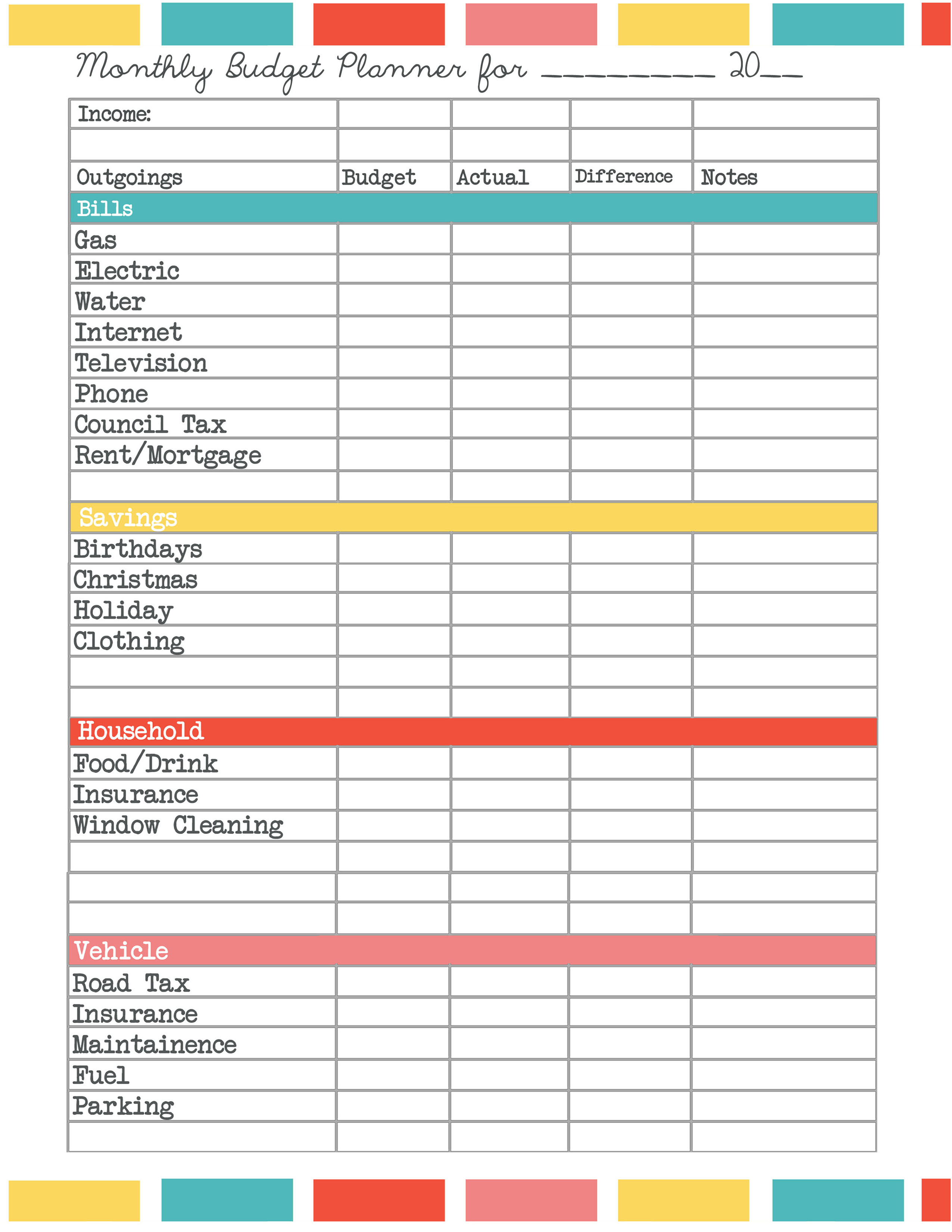 Free Printable Home Budget Forms