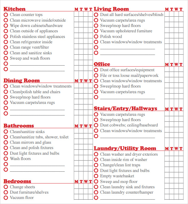 Sample House Cleaning Checklist 5+ Documents in Word, PDF