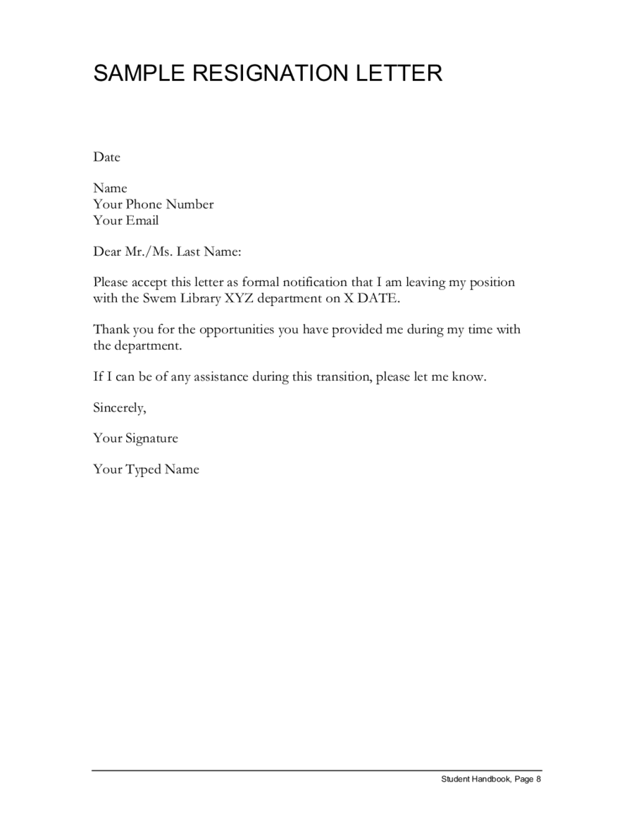 Resignation Letter Format: Template Changeable Present Position 