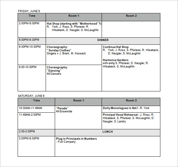 Rehearsal Schedule Template – 10+ Free Word, Excel, PDF Format 