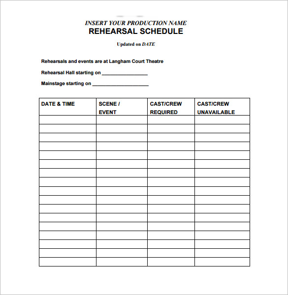 Rehearsal Schedule Template – 10+ Free Word, Excel, PDF Format 
