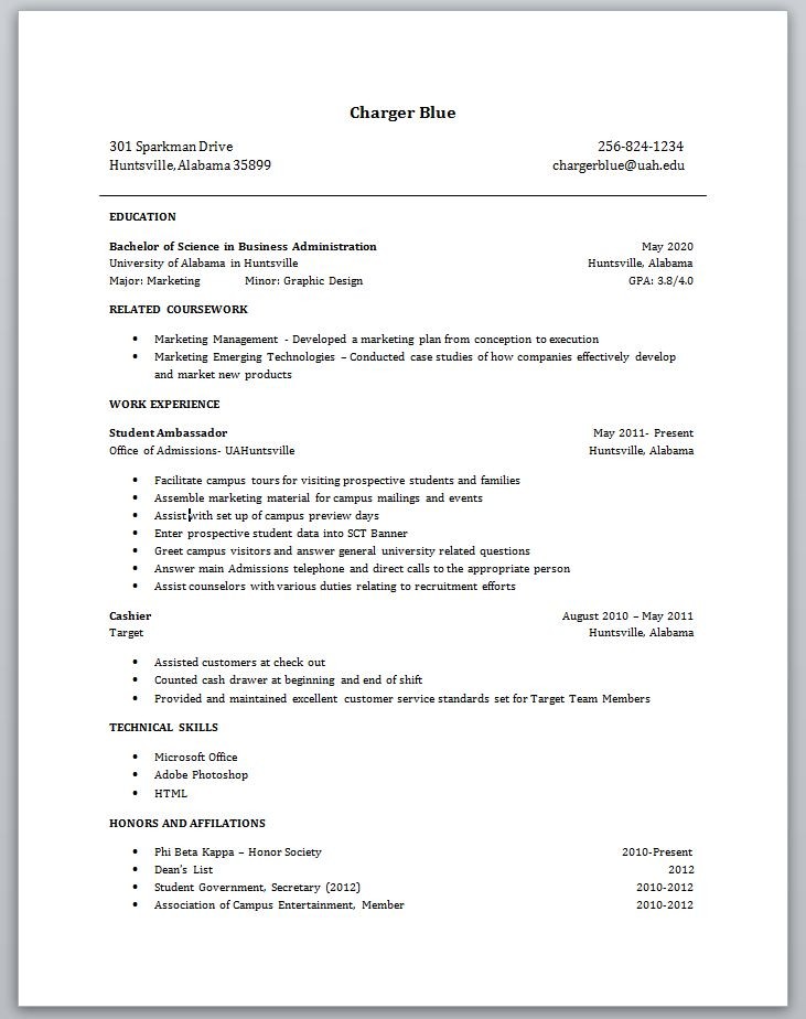 resume templates for college students with no experience examples 