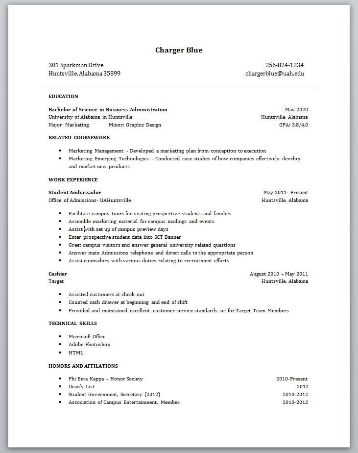 Sample Resume For A College Student With No Experience Sample 